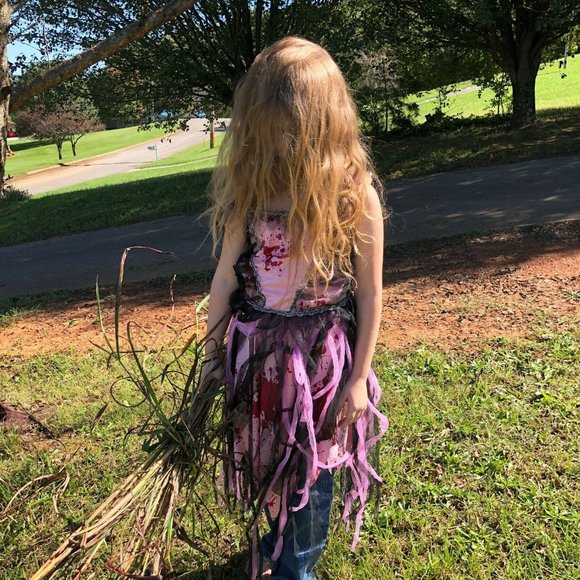 Halloween Spooky Gray Pink Tulle Dress w Blood Girls 8-10 Creepy Costume - Picture 4 of 8